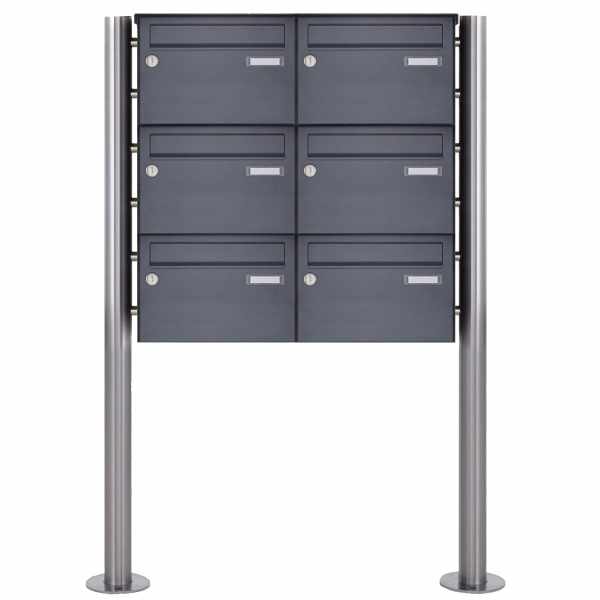 6-compartment 3x2 stainless steel free-standing letterbox Design BASIC Plus 385X ST-R - 220mm - RAL of your choice