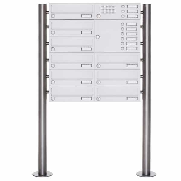 9-compartment free-standing letterbox Design BASIC 385-9016 ST-R with bell box - RAL 9016 traffic white