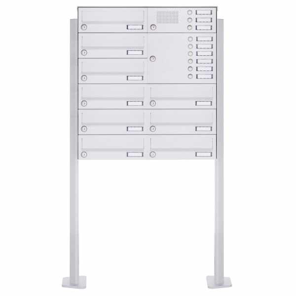 9-compartment free-standing letterbox Design BASIC 385P-9016 ST-T with bell box - RAL 9016 traffic white