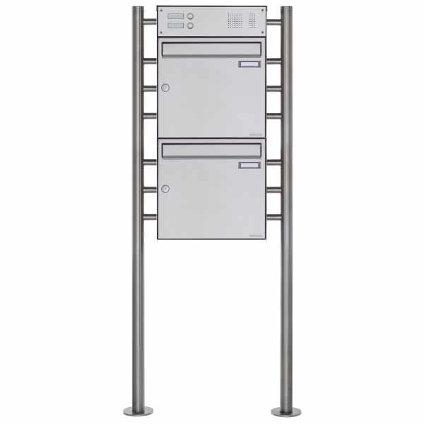 2-compartment free-standing letterbox Design BASIC Plus 381X ST-R with bell box - stainless steel V2A polished