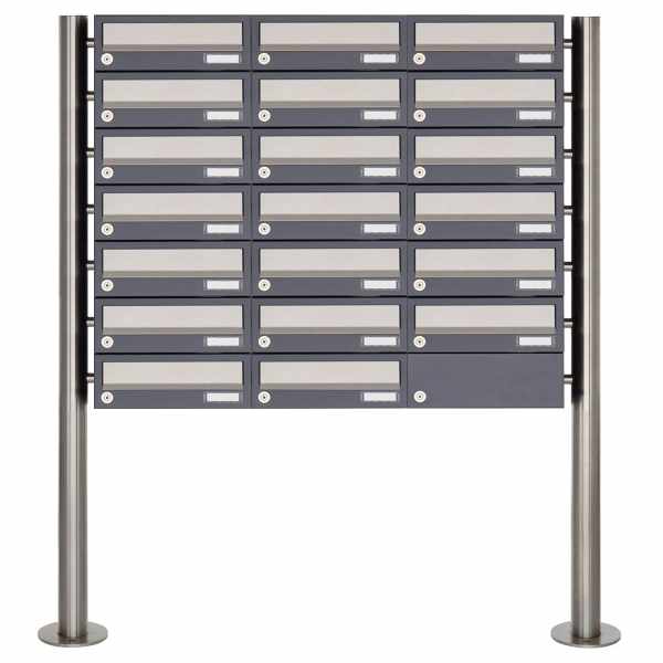 20-compartment 7x3 letterbox system freestanding Design BASIC 385 ST-R - stainless steel RAL 7016 anthracite gray