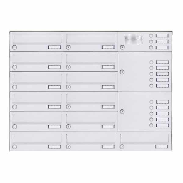 13-compartment Surface mounted letter box system Design BASIC 385A-9016 AP with bell box - RAL 9016 traffic white