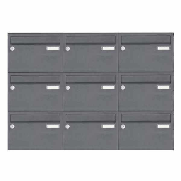 9-compartment Stainless steel surface mailbox system Design BASIC Plus 385 XA 220 - RAL of your choice