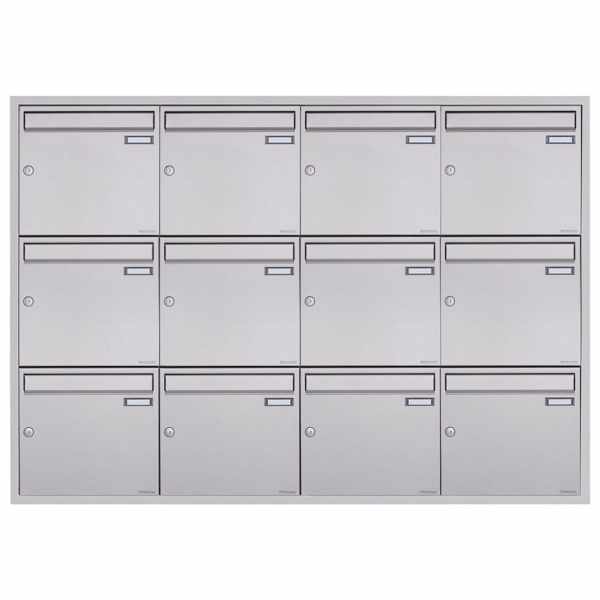 12-compartment 4x3 stainless steel flush-mounted mailbox system BASIC Plus 382XU UP - polished stainless steel
