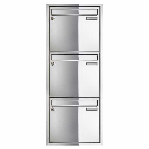 3-compartment 1x3 flush-mounted mailbox system CLASSIC 534C - polished stainless steel similar to chrome - 3 party