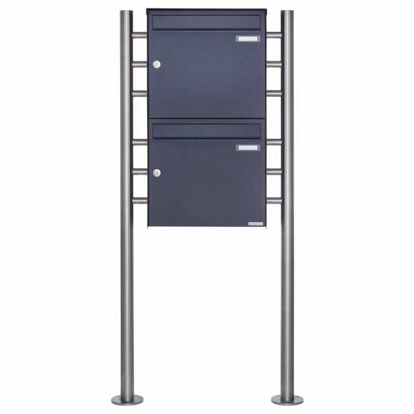 2-compartment Stainless steel free-standing letterbox Design BASIC Plus 381X ST-R - RAL of your choice