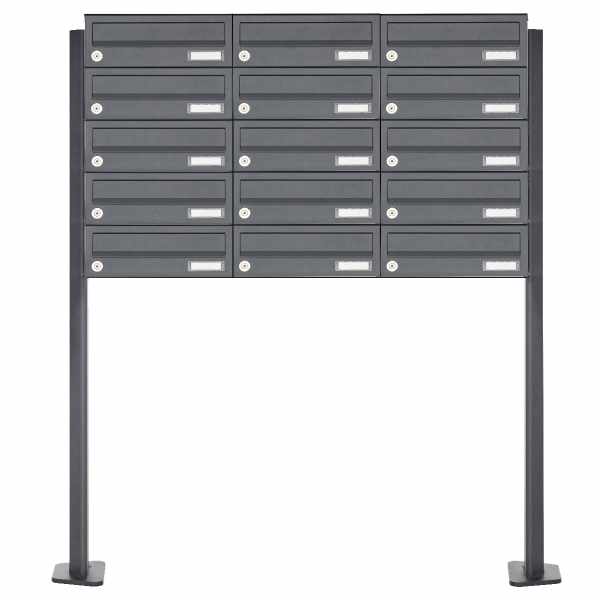 15-compartment 5x3 stainless steel mailbox system freestanding design BASIC Plus 385XP ST-T - RAL of your choice