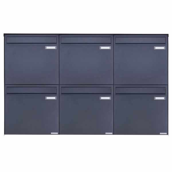 6-compartment 2x3 stainless steel fence mailbox BASIC Plus 382XZ - RAL of your choice - removal from the rear side