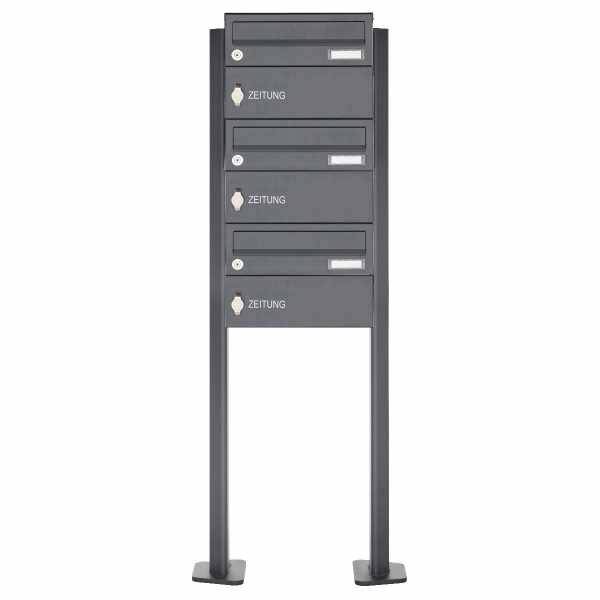 3-compartment free-standing letterbox Design BASIC Plus 385P-ST-T with newspaper box - RAL of your choice