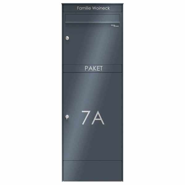 Stainless steel parcel mailbox stele BASIC Plus 864XS with parcel compartment 550x370 - RAL of your choice