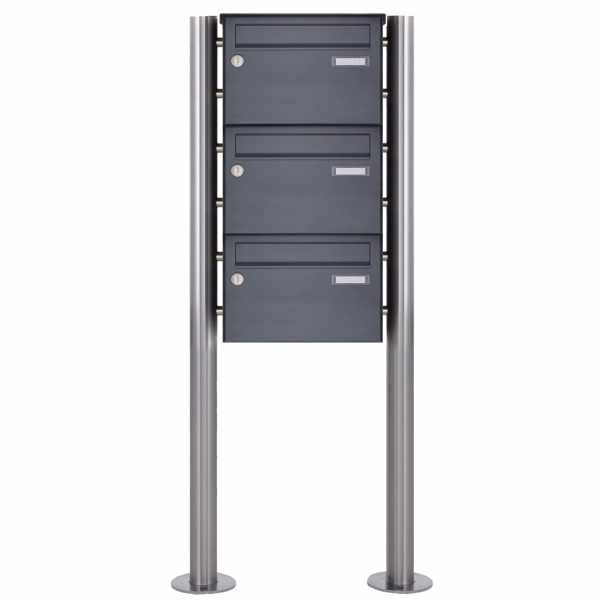 3-compartment Stainless steel free-standing letterbox Design BASIC Plus 385X ST-R - 220mm - RAL of your choice