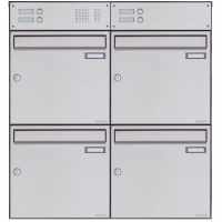 4-compartment Stainless steel surface mailbox Design BASIC Plus 382XA AP with bell box - stainless steel V2A
