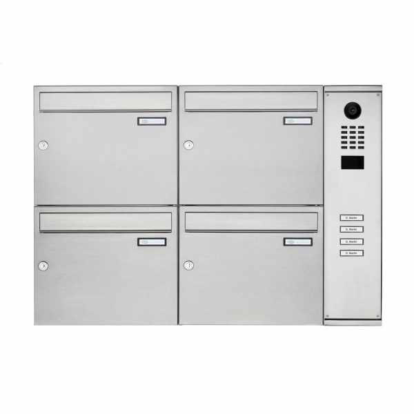 4-compartment Stainless steel surface mount mailbox BASIC Plus 592C AP with DoorBird D2100E video intercom system