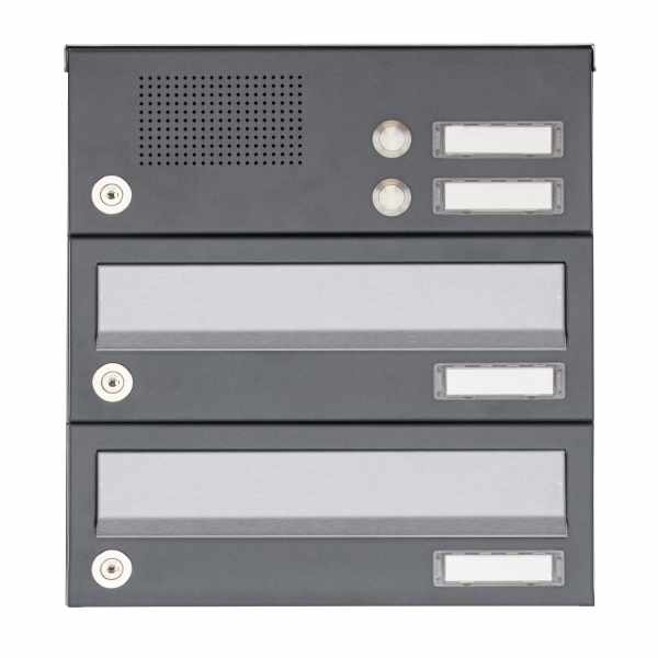 2 parti Sistema di cassette per le lettere da esterno Design BASIC 385A AP con campanello - acciaio inox RAL 7016 antracite