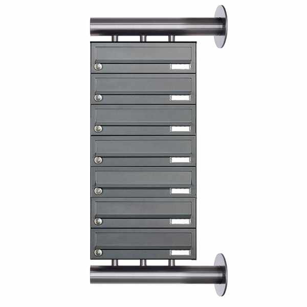 7-compartment Stainless steel mailbox system Design BASIC Plus 385XW for side wall mounting - RAL of your choice