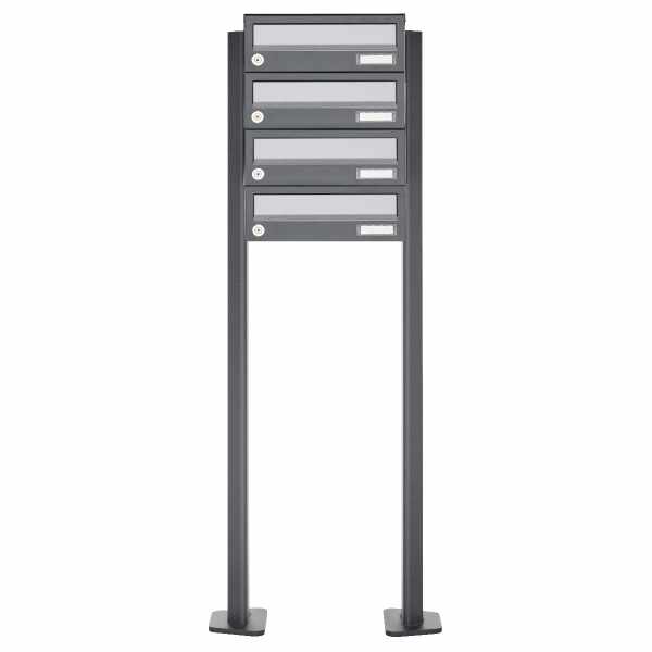 4-compartment Letterbox system freestanding Design BASIC 385P ST-T - stainless steel RAL 7016 anthracite gray