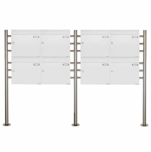 8-compartment 2x4 letterbox system freestanding design BASIC 381 ST-R - RAL 9016 traffic white