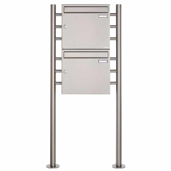 2-compartment 2x1 stainless steel free-standing letterbox Design BASIC 381 ST-R