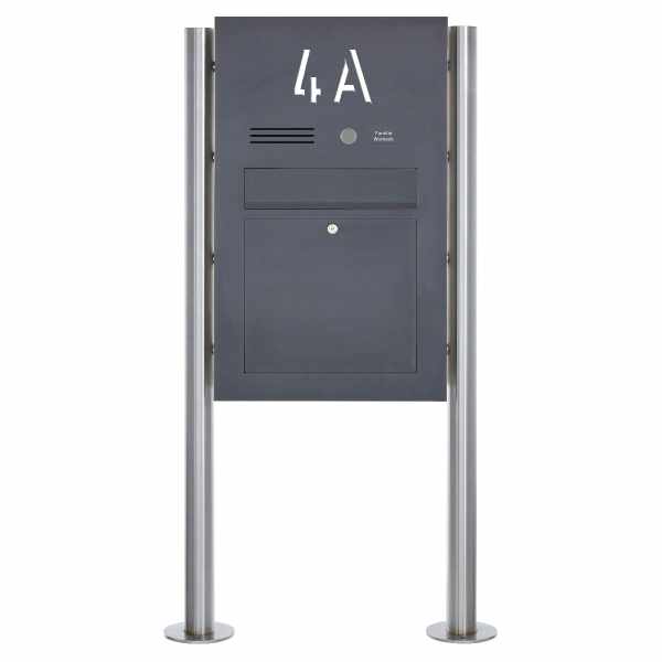 Stainless steel mailbox freestanding designer Big ST-R- house number back illuminated- RAL of your choice- individually