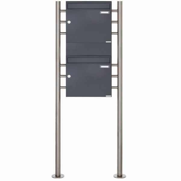 2-compartment 2x1 free-standing letterbox Design BASIC 381 ST-R with 1x newspaper box - RAL 7016 anthracite gray