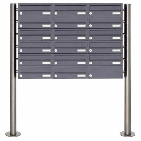 17-compartment 6x3 stainless steel mailbox freestanding design BASIC Plus 385X ST-R - RAL of your choice