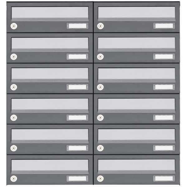 12-compartment 6x2 surface-mounted letterbox system Design BASIC 385A AP - stainless steel RAL 7016 anthracite