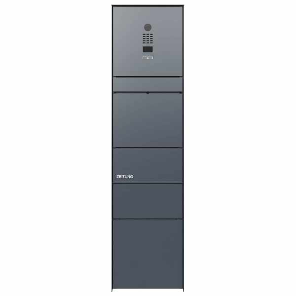 Design mailbox stele GOETHE with newspaper compartment - RAL at choice - DoorBird Video intercom system