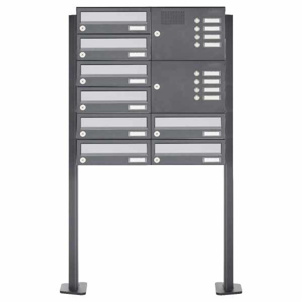 8-compartment free-standing letterbox Design BASIC 385P ST-T with bell box - stainless steel RAL 7016 anthracite