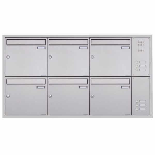 6-compartment Stainless steel flush-mounted mailbox system BASIC Plus 382XU UP with bell box on the side