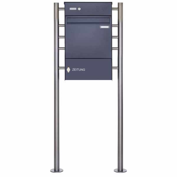 Fence mailbox freestanding design BASIC Plus 381XZ ST-R with newspaper box & bell box - RAL