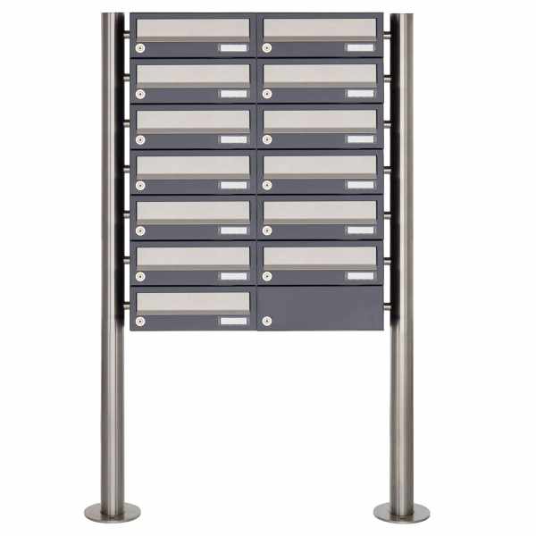 13-compartment Letterbox system freestanding Design BASIC 385 ST-R - stainless steel RAL 7016 anthracite gray