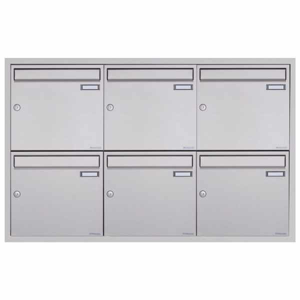6-compartment 3x2 stainless steel flush-mounted mailbox system BASIC Plus 382XU UP - polished stainless steel - 6 party