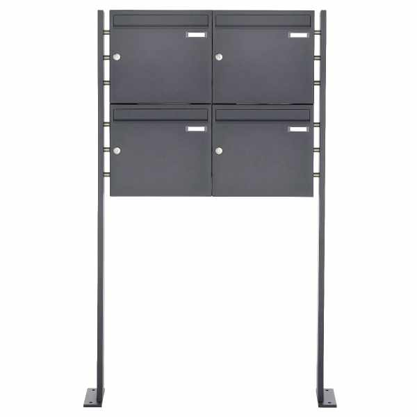 4-compartment Stainless steel free-standing letterbox system BASIC Plus 384XP ST-P powder-coated