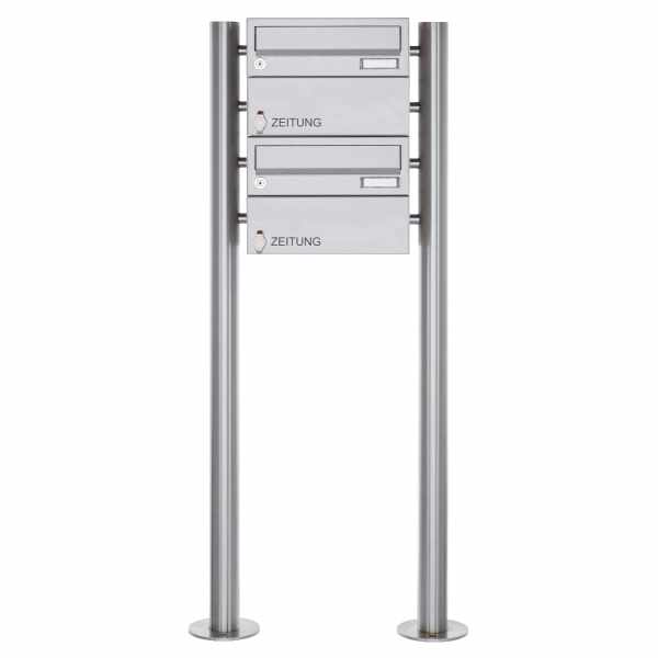 2-compartment free-standing letterbox Design BASIC 385-VA ST-R - 2x newspaper box - stainless steel V2A, polished