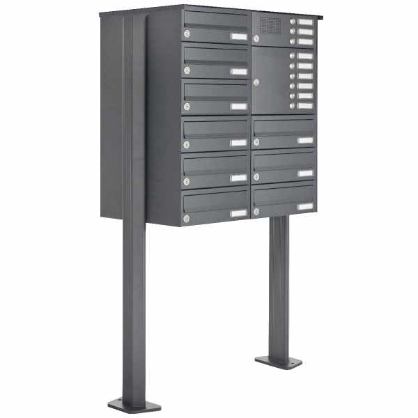 9-compartment Stainless steel free-standing letterbox Design BASIC Plus 385XP ST-T with bell box - RAL of your choice