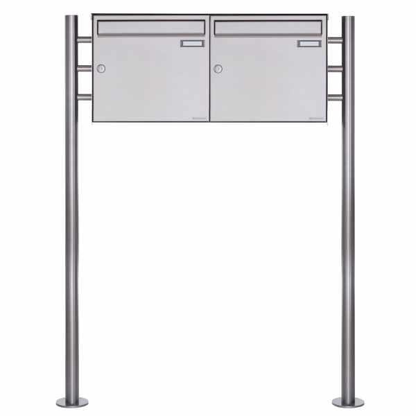 2-compartment 1x2 stainless steel free-standing letterbox Design BASIC Plus 381X ST R - stainless steel V2A polished
