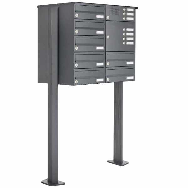 7-compartment free-standing letterbox Design BASIC 385P ST-T with bell box - RAL 7016 anthracite gray