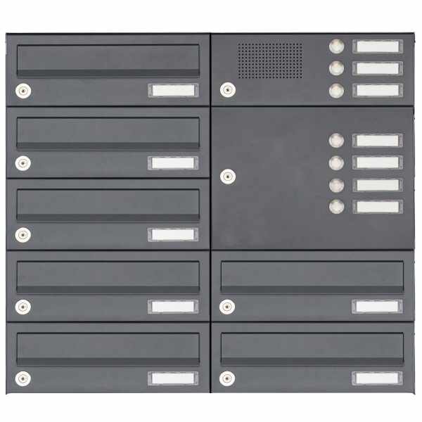 7-compartment Surface mounted mailbox system Design BASIC 385A-7016 AP with bell box - RAL 7016 anthracite gray