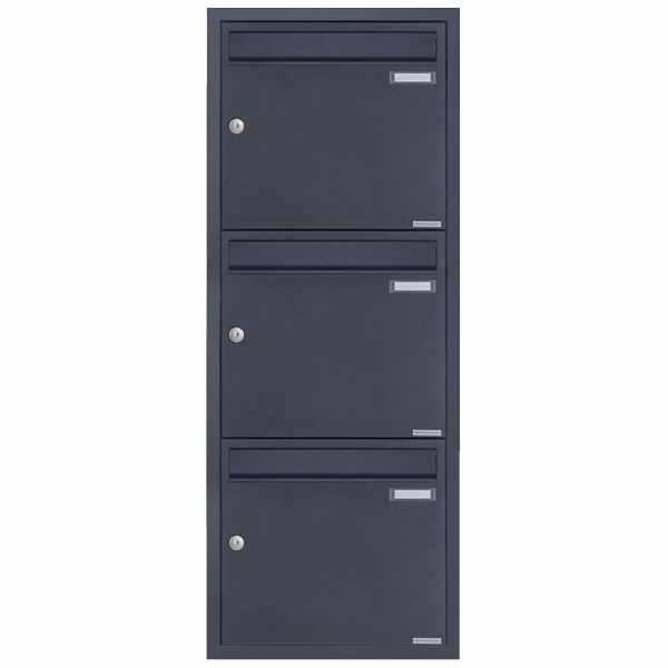 3-compartment 1x3 stainless steel flush-mounted mailbox system BASIC Plus 382XU UP - RAL of your choice - 3 parties