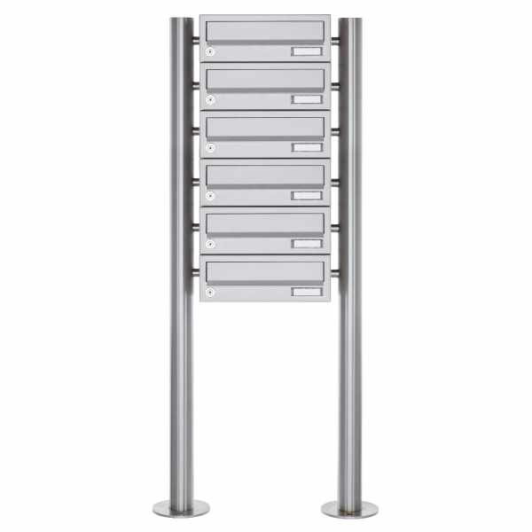 6-compartment Letterbox system freestanding Design BASIC 385 ST-R - stainless steel V2A, polished
