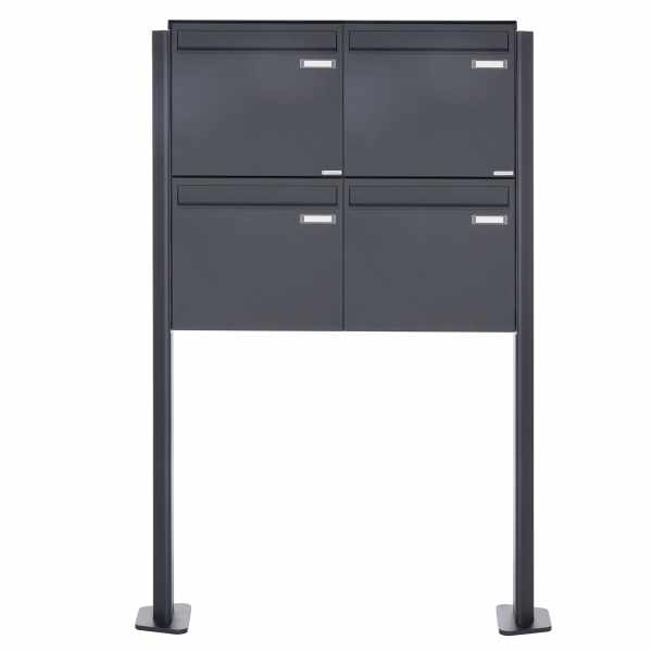 4-compartment 2x2 stainless steel fence mailbox Design BASIC Plus 380XZ ST-T - RAL of your choice