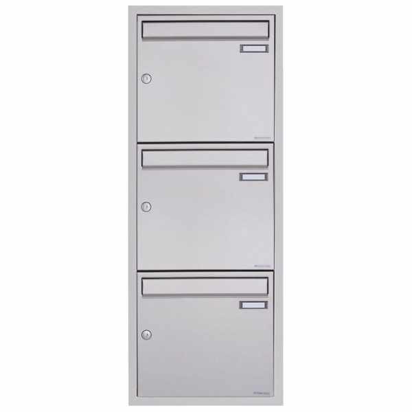 3-compartment 1x3 stainless steel flush-mounted mailbox system BASIC Plus 382XU UP - polished stainless steel - 3 party