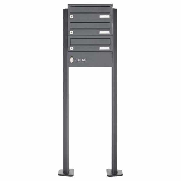 3-compartment free-standing letterbox Design BASIC Plus 385XP-ST-T with 1x newspaper box - RAL of your choice