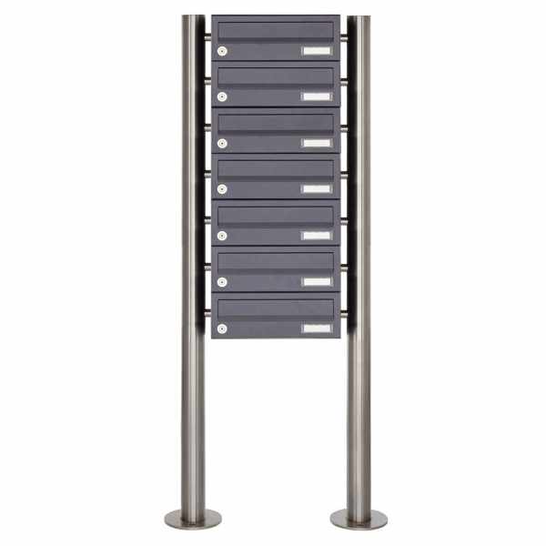 7-compartment 7x1 stainless steel mailbox freestanding design BASIC Plus 385X ST-R - RAL of your choice