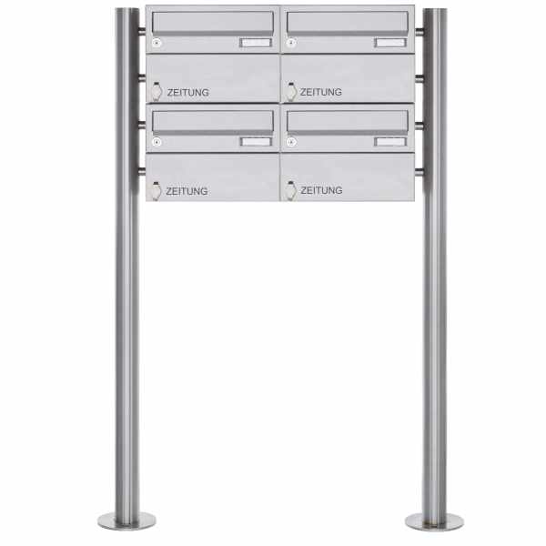 4-compartment free-standing letterbox Design BASIC 385-VA ST-R with newspaper compartment - stainless steel V2A, polished