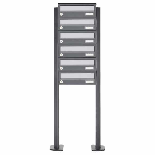 6-compartment Letterbox system freestanding Design BASIC 385P ST-T - stainless steel RAL 7016 anthracite gray
