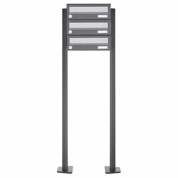 3-compartment Letterbox system freestanding Design BASIC 385P ST-T - stainless steel RAL 7016 anthracite gray