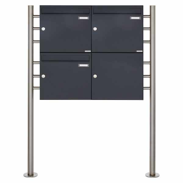 3-compartment 2x2 letterbox system freestanding Design BASIC 381 ST-R - RAL 7016 anthracite gray