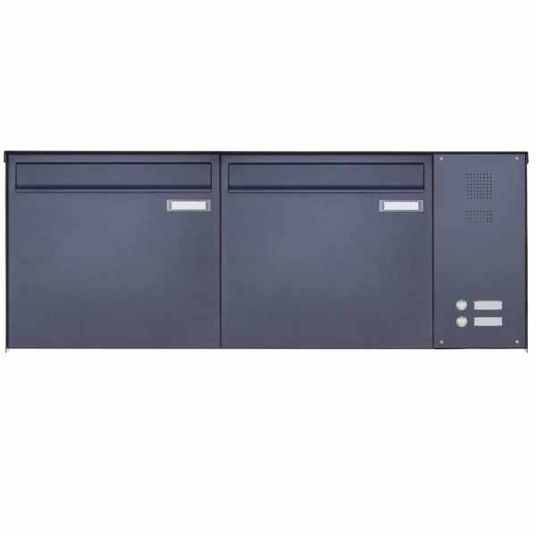 2-compartment Stainless steel fence mailbox BASIC Plus 382XZ with bell box on the side - RAL of your choice