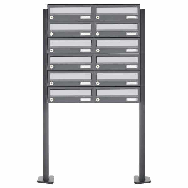 12-compartment Letterbox system freestanding Design BASIC 385P ST-T - stainless steel RAL 7016 anthracite gray